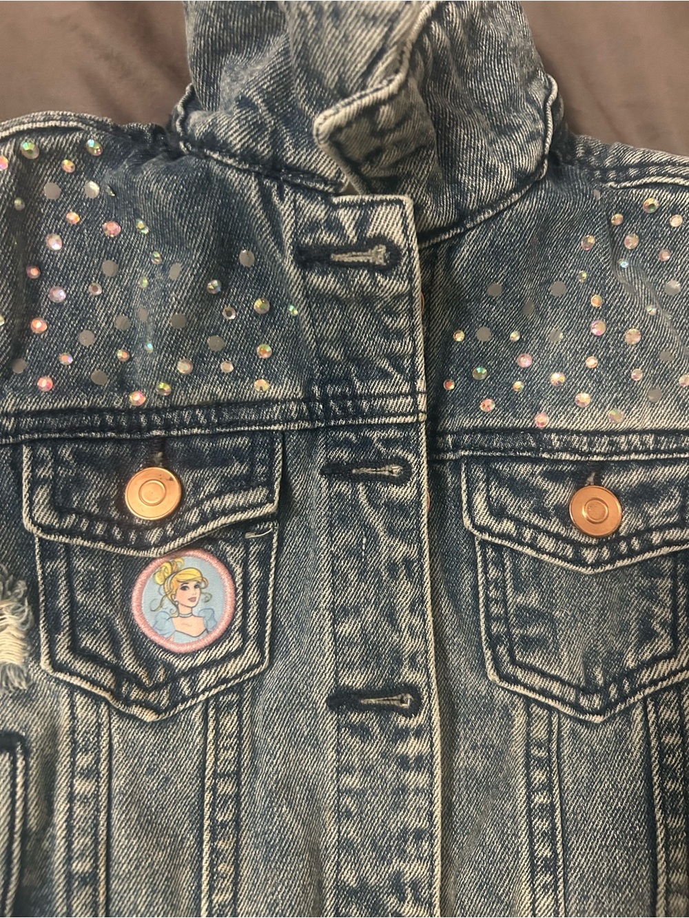 Disney Girls Denim Jean Jacket with Iridescent Rhinestones - Blue